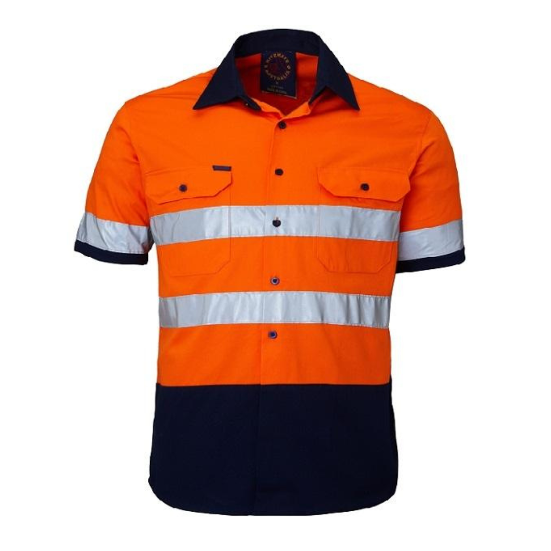 Ritemate Shirt - Men's 2 Tone Short Sleeve Regular Weight Open Front Reflective Tape - 3 Colours