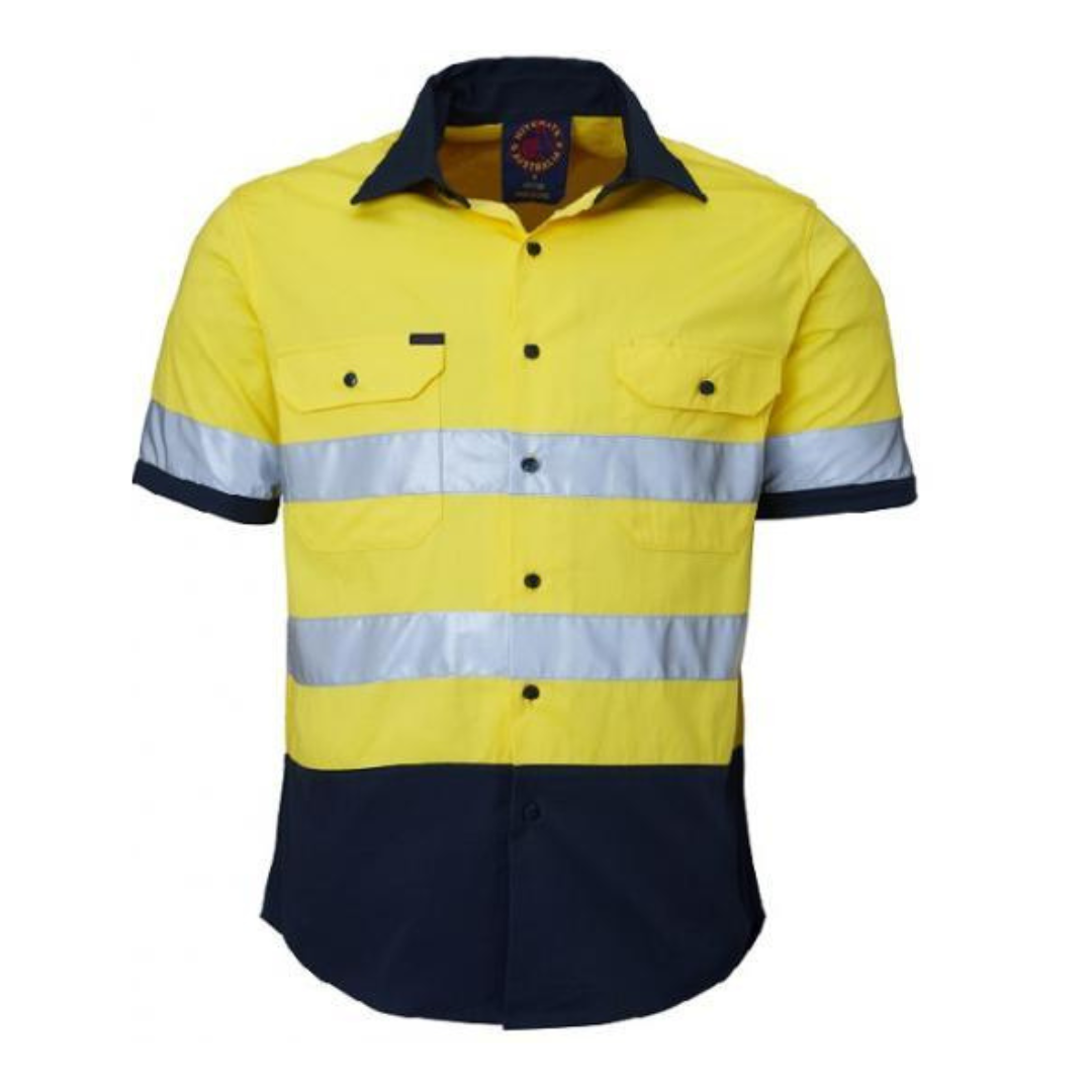 Ritemate Shirt - Men's 2 Tone Short Sleeve Regular Weight Open Front Reflective Tape - 3 Colours