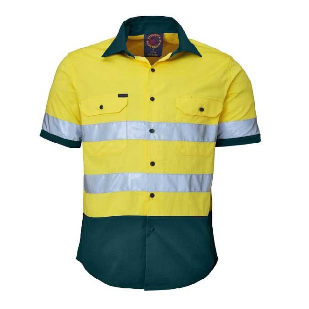 Ritemate Shirt - Men's 2 Tone Short Sleeve Regular Weight Open Front Reflective Tape - 3 Colours