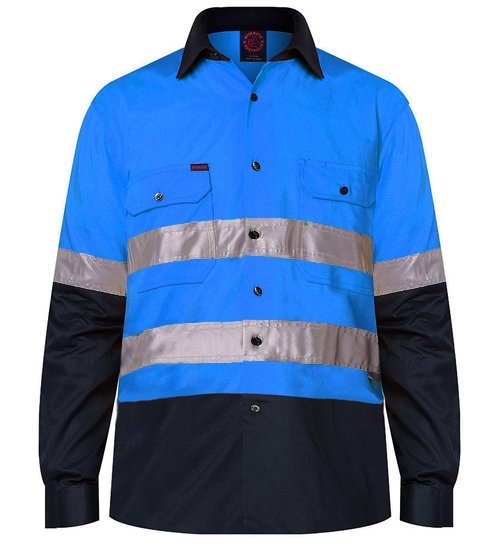 Ritemate Shirt - Men's 2 Tone Long Sleeve Regular Weight Open Front Reflective Tape - 6 Colours